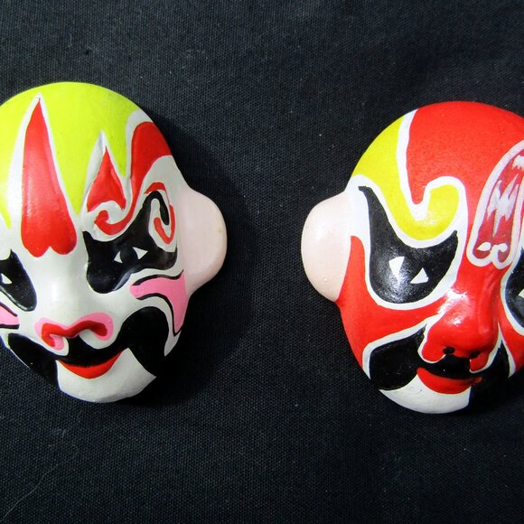 2 Miniature Peking Beijing Opera Masks Hand Painted Ceramic Asian Art - Picture 6 of 6